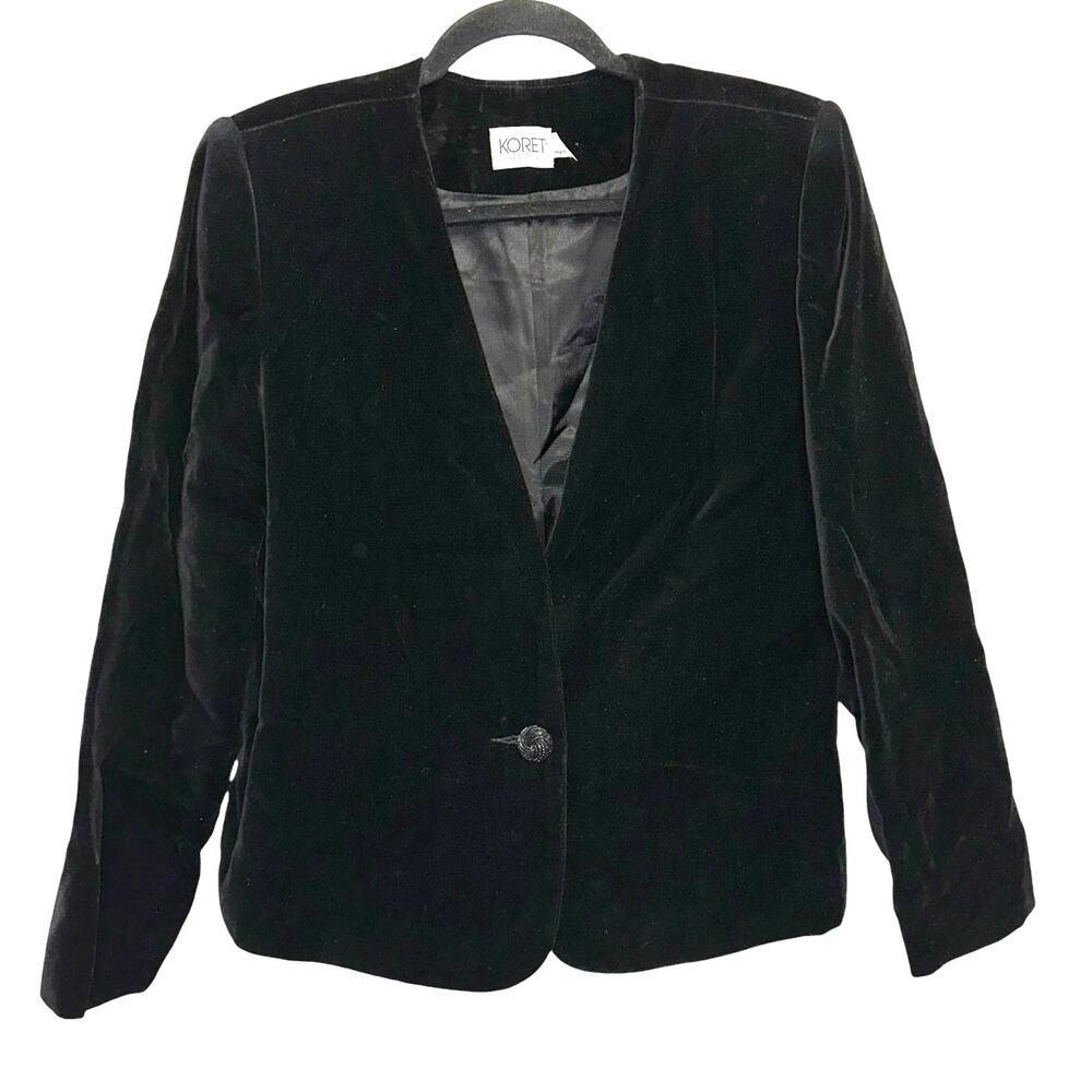 Koret Vintage Black Velour Button Front Blazer